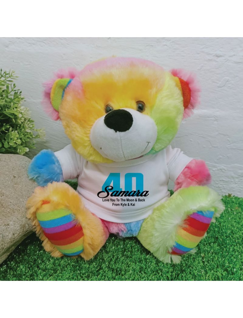 40th Teddy Bear Rainbow Personalised Plush