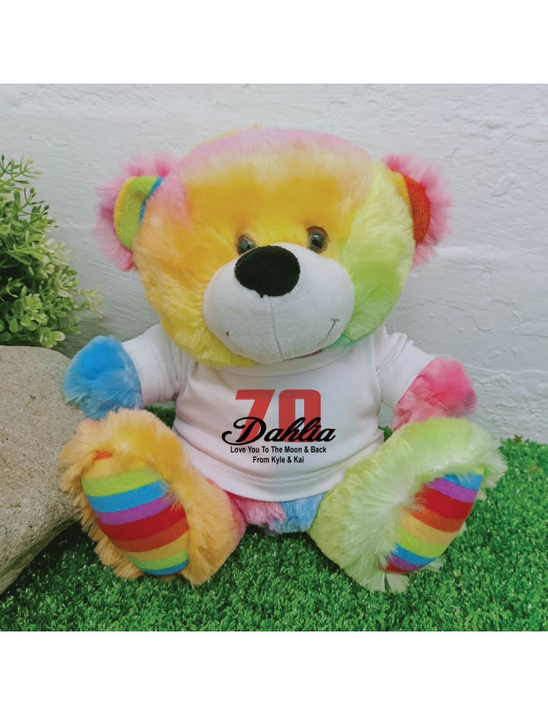 70th Teddy Bear Rainbow Personalised Plush