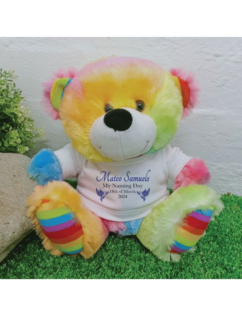 Personalised Naming Day Teddy Bear - Rainbow