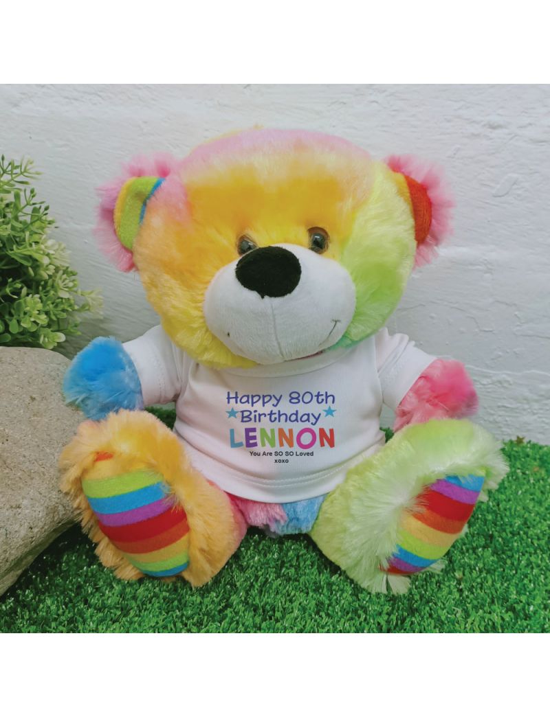 80th Rainbow Bear Personalised Plush