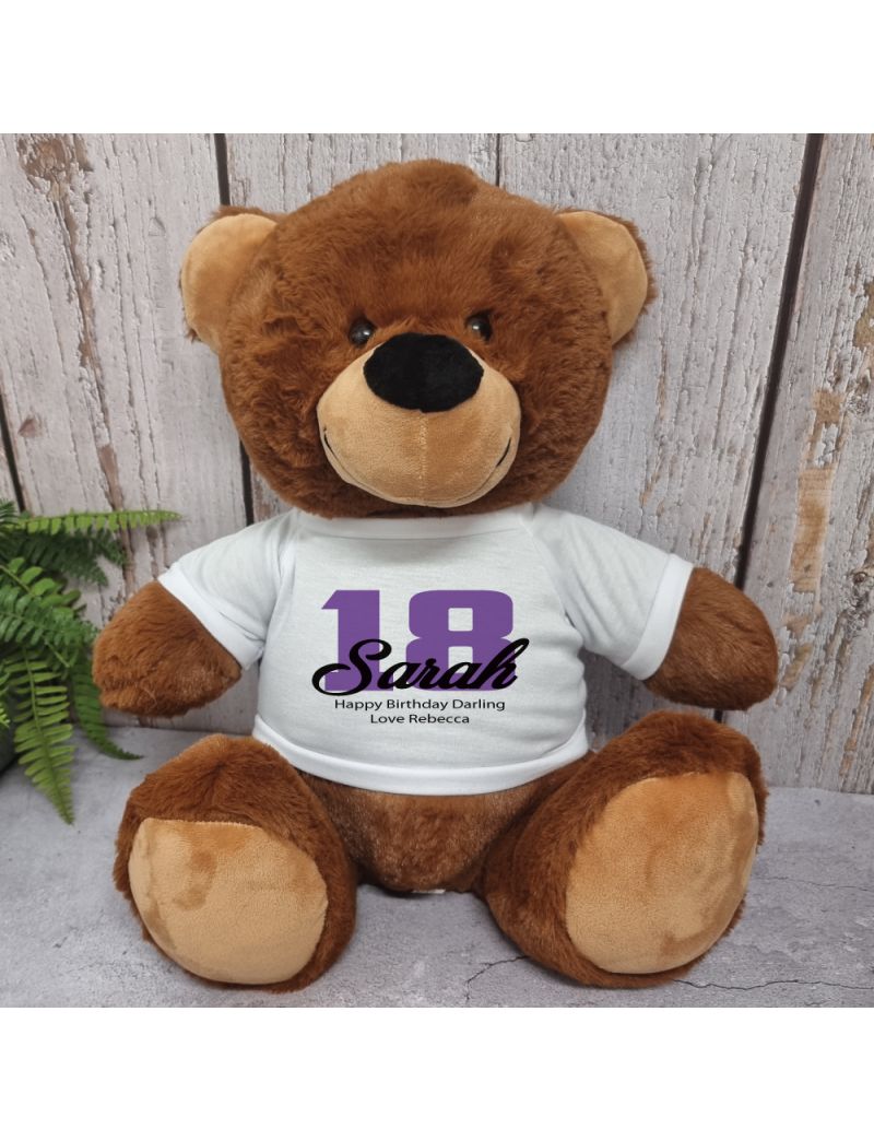 18th Birthday Personalised Bear with T-Shirt - Brown 40cm
