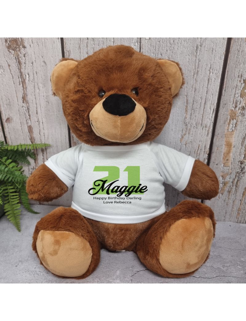 21st Birthday Personalised Bear with T-Shirt - Brown  40cm