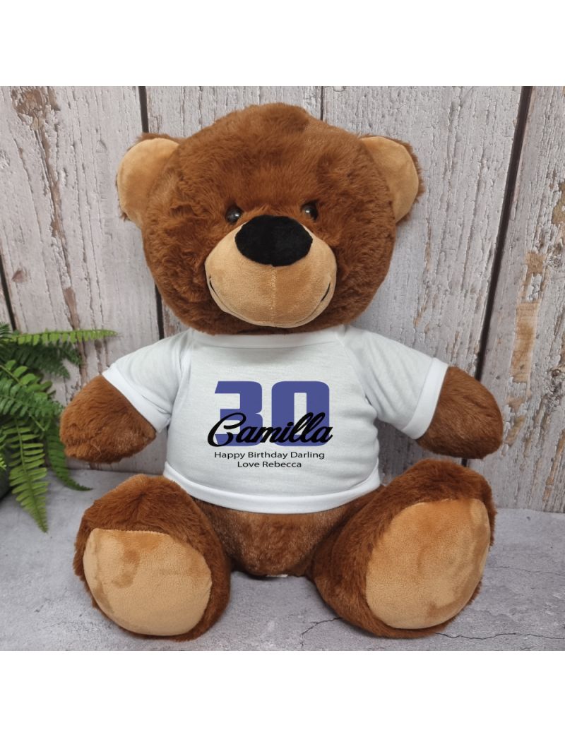 30th Birthday Personalised Bear with T-Shirt - Brown  40cm