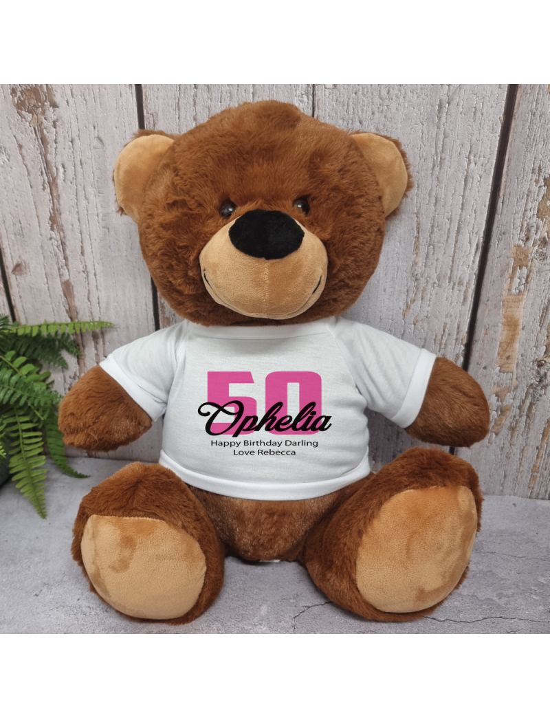 50th Birthday Personalised Bear with T-Shirt - Brown  40cm