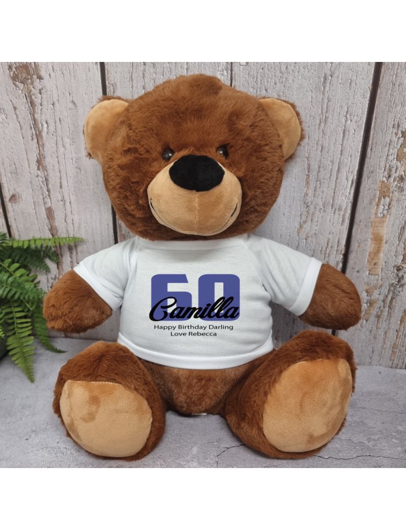 60th Birthday Personalised Bear with T-Shirt - Brown 40cm