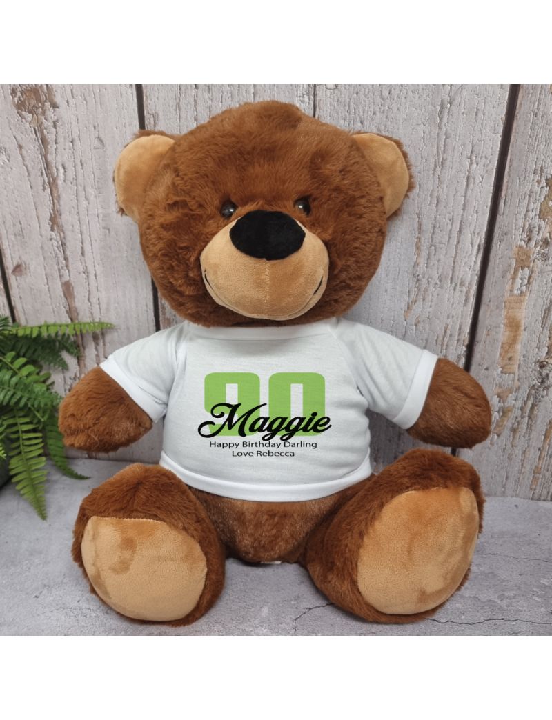 90th Birthday Personalised Bear with T-Shirt - Brown40cm