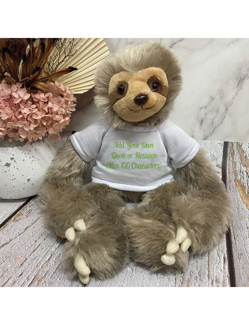 Custom Text Sloth Plush with Personalised Shirt