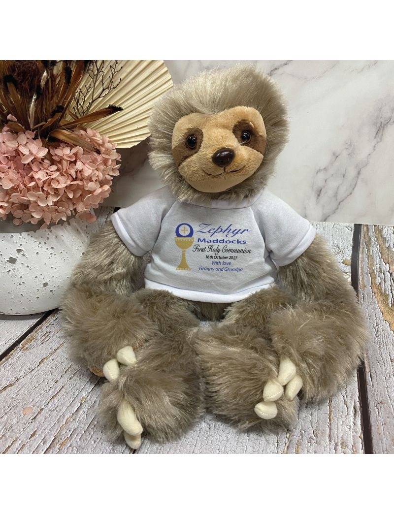 Holy Communion Sloth Plush with Personalised Shirt