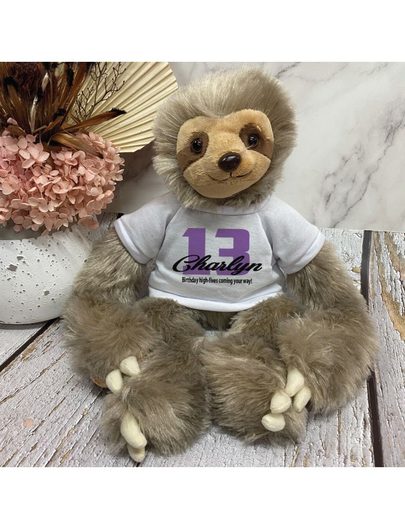 13th Birthday Sloth Plush with Personalised Shirt