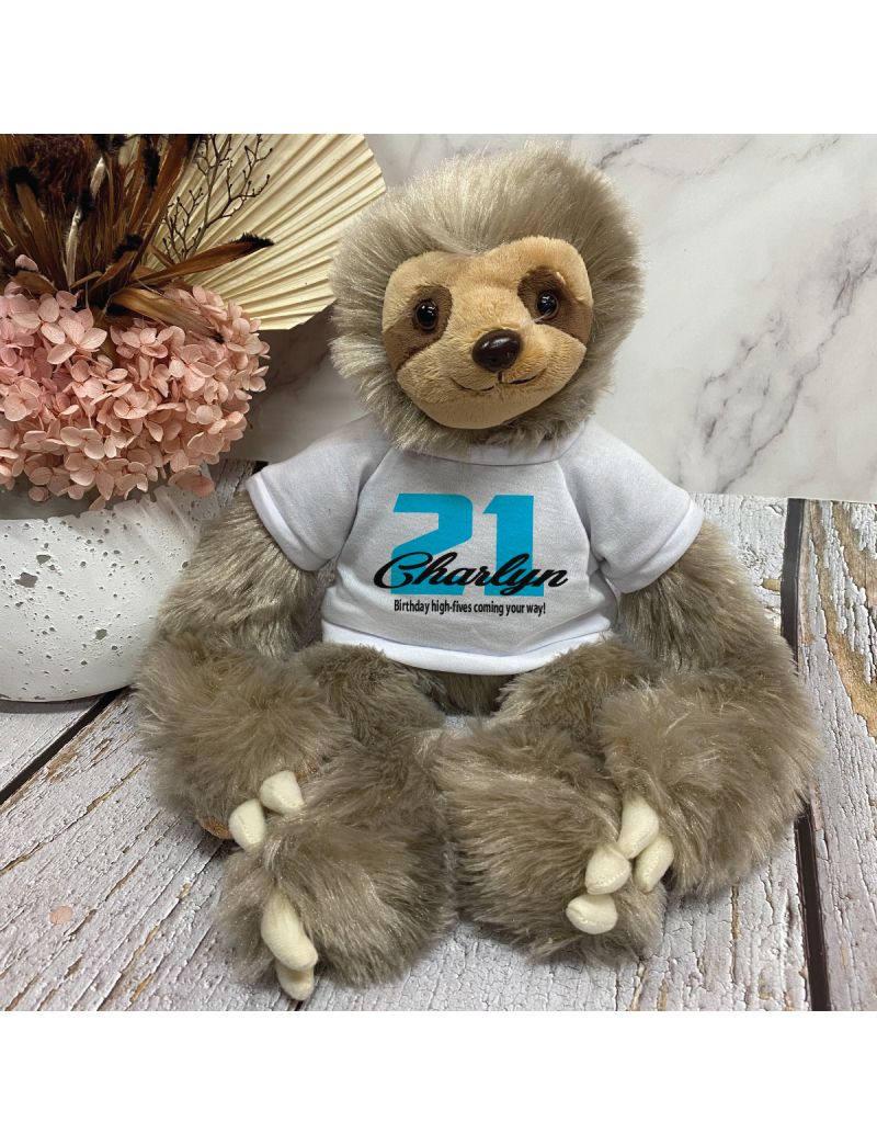 21st Birthday Sloth Plush with Personalised Shirt