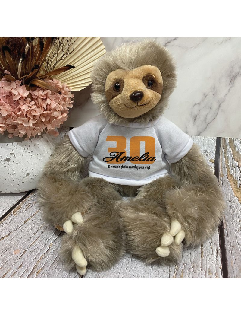 30th Birthday Sloth Plush with Personalised Shirt