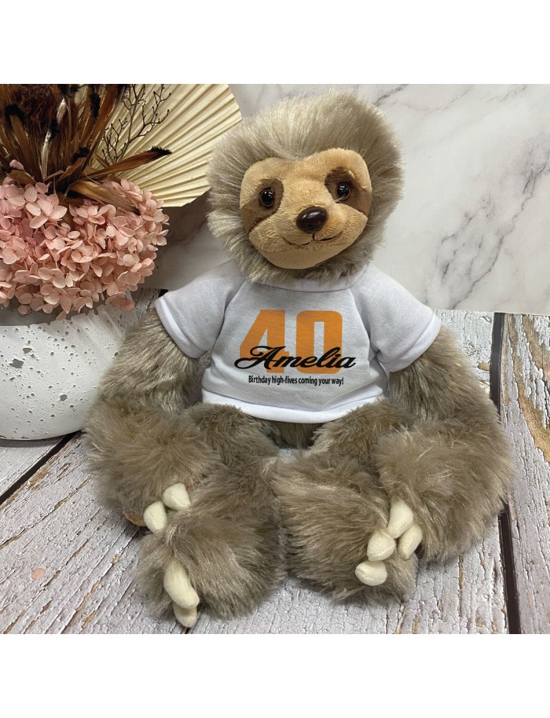 40th Birthday Sloth Plush with Personalised Shirt