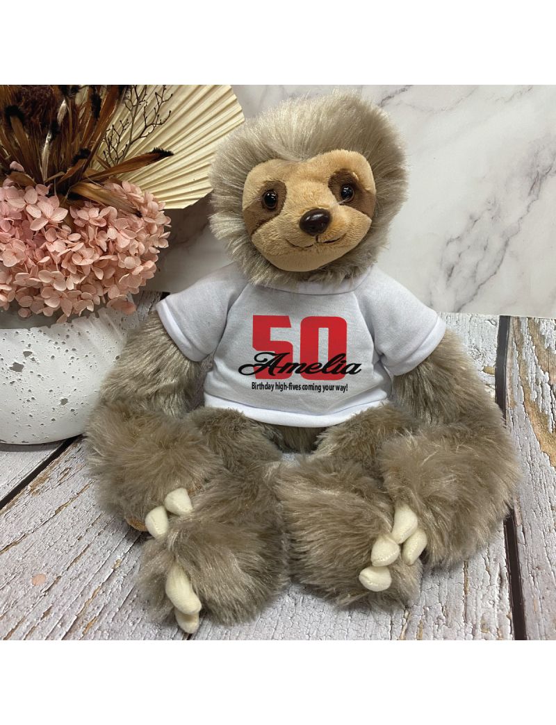 50th Birthday Sloth Plush with Personalised Shirt