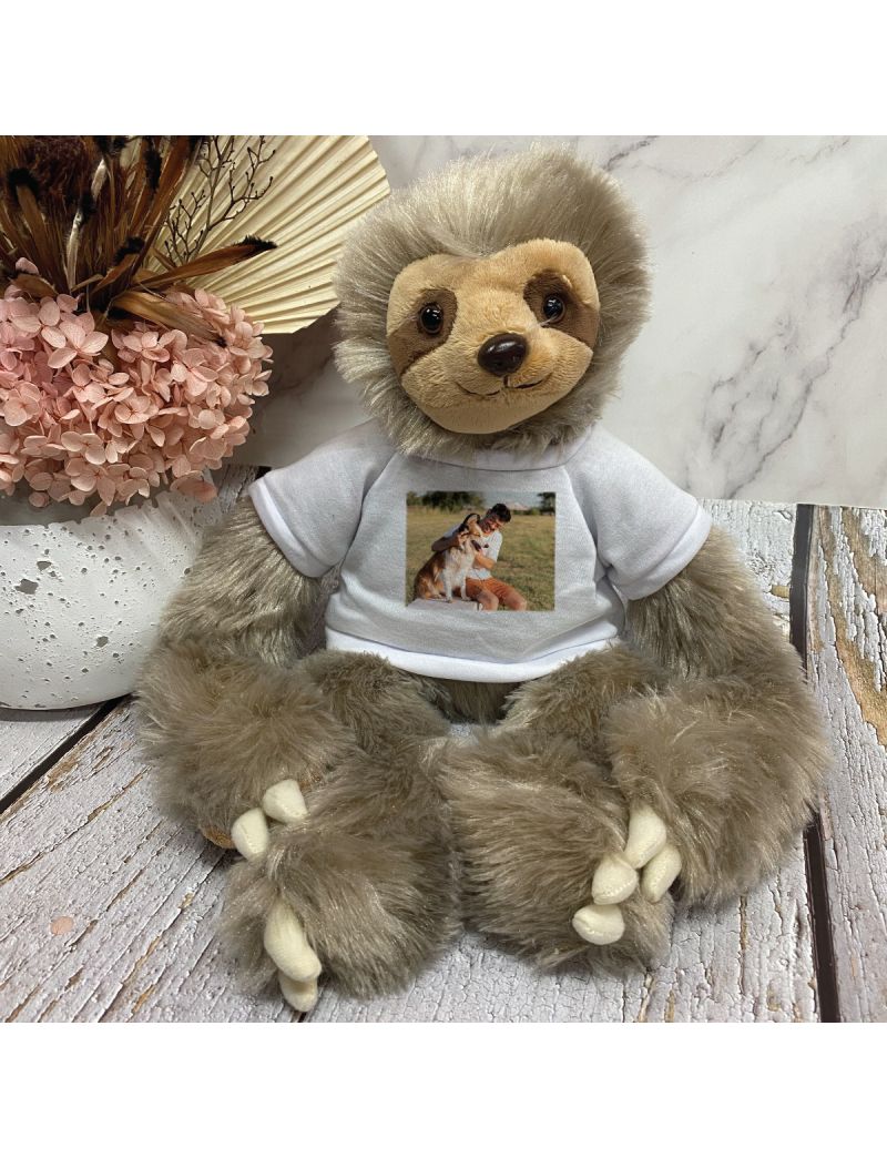 Custom Photo Sloth Plush with Personalised Shirt