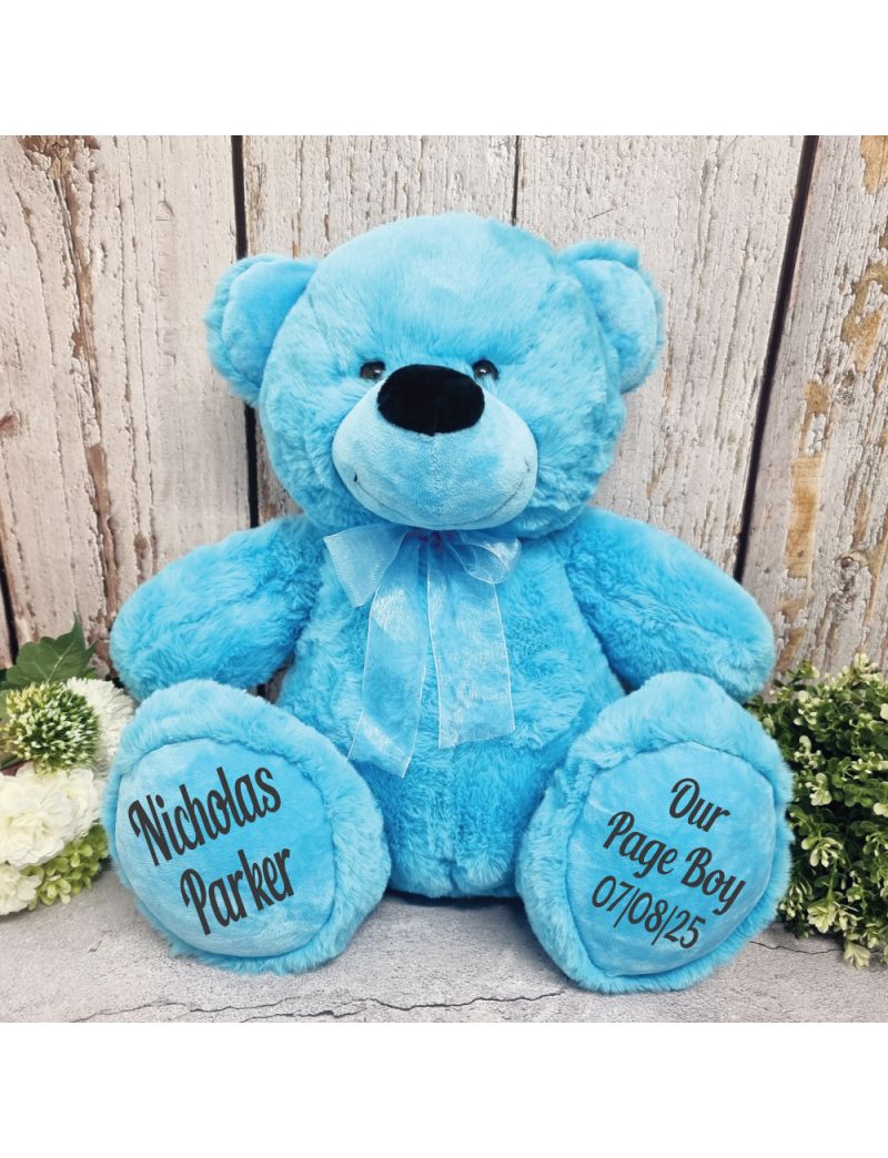Page Boy Personalised Teddy Bear 40cm Plush Bright Blue