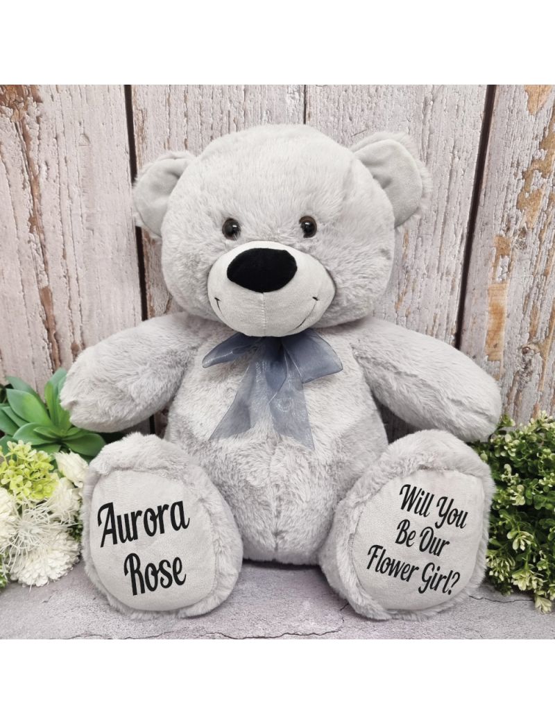 Personalised Flower Girl Teddy Bear 40cm Grey