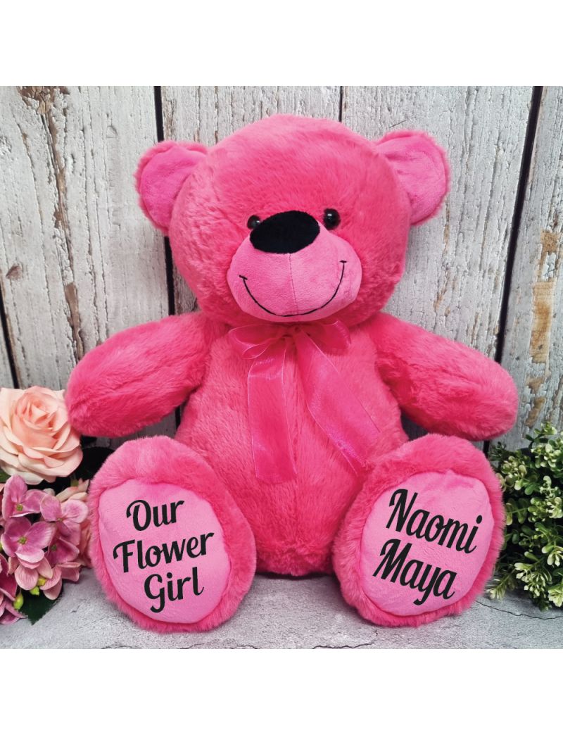 Flower Girl Teddy Bear  40cm Hot Pink Plush