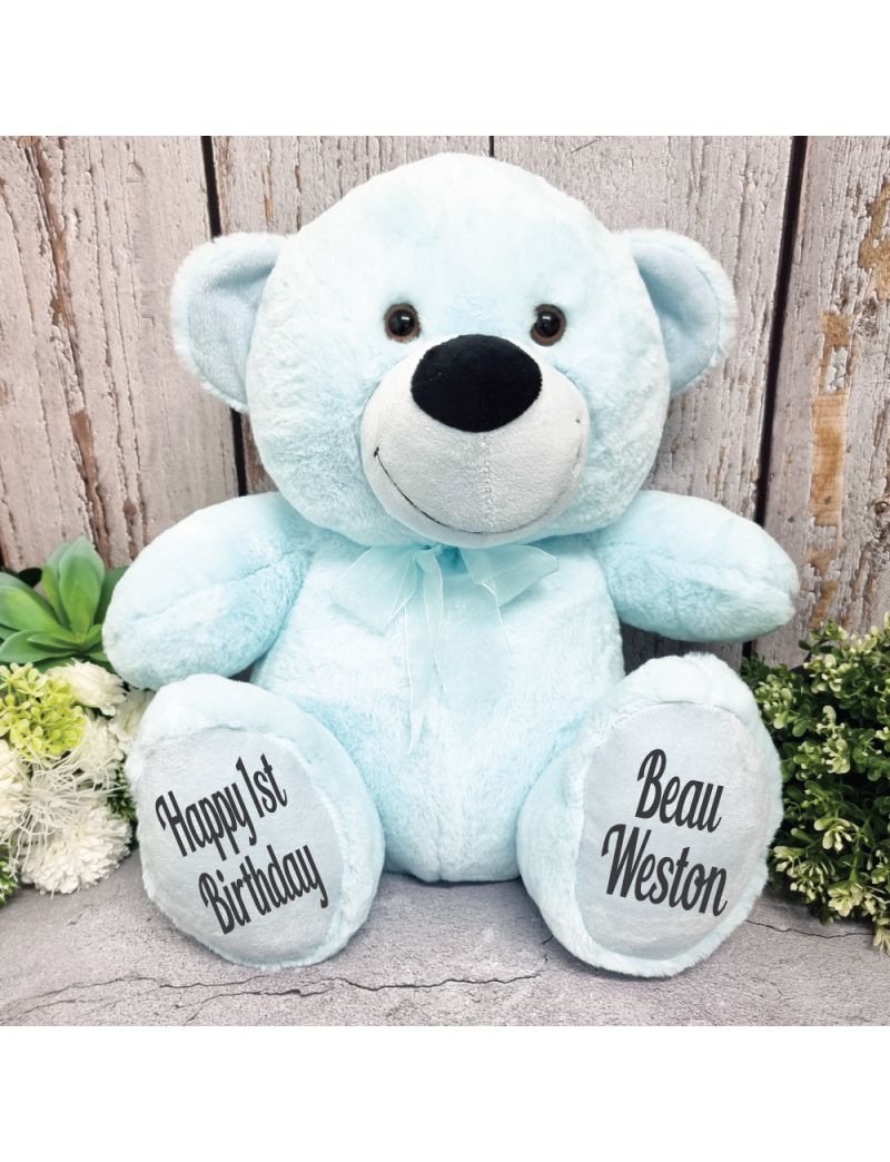 Personalised 1st Birthday Teddy Bear 40cm  - Light  Blue
