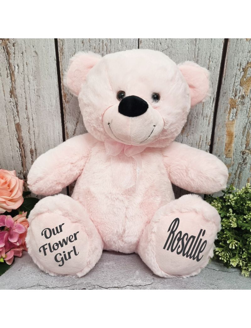 Personalised Flower Girl Teddy Bear 40cm -Light Pink
