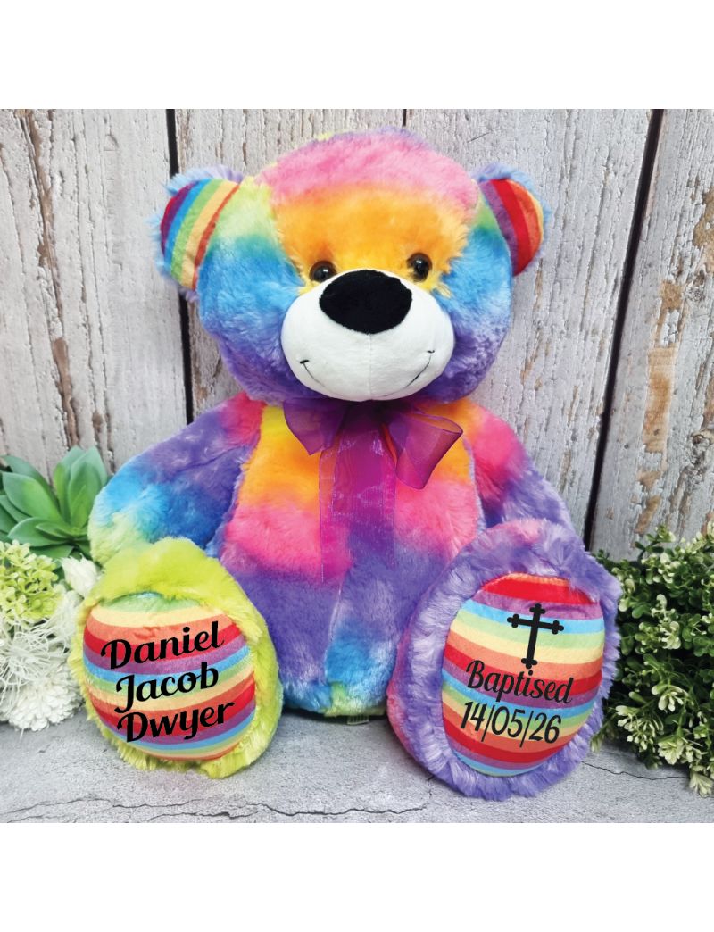Baptism Personalised Teddy Bear 40cm Rainbow