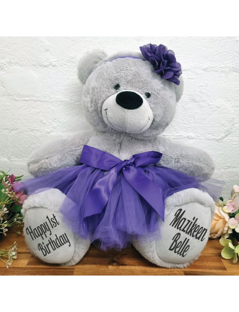 1st Birthday Ballerina Teddy Bear 40cm Plush Grey