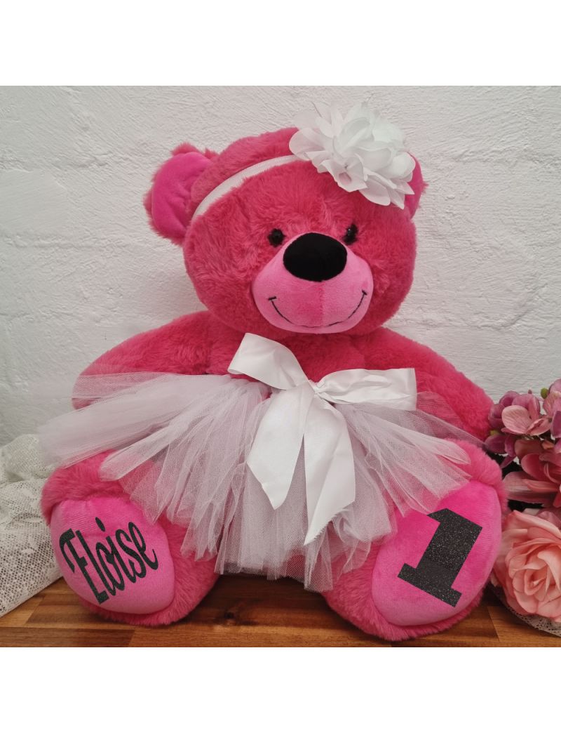 1st Birthday Ballerina Teddy Bear 40cm Hot Pink