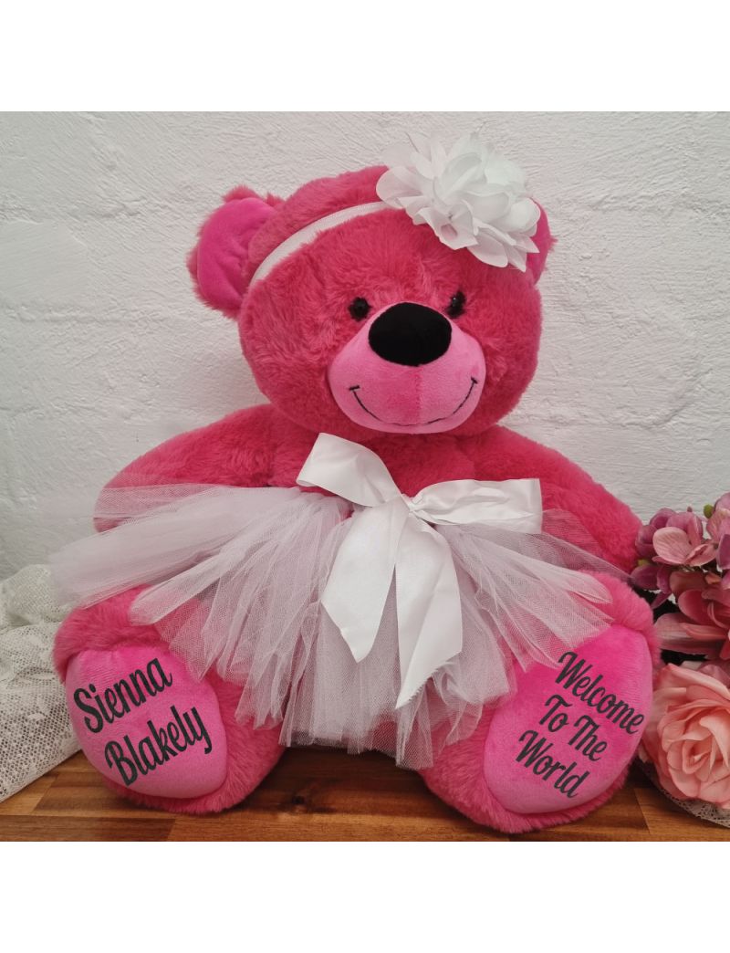 Newborn Ballerina Teddy Bear 40cm Hot Pink