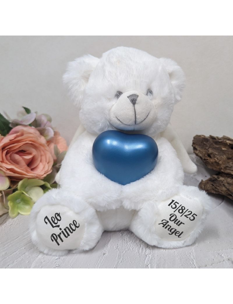 Angel Memorial Bear with Denim Heart Urn For Ashes