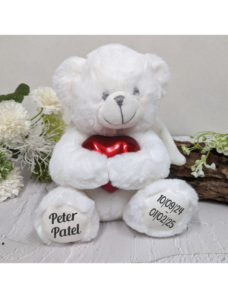 Angel Memorial Bear with Red Heart Urn For Ashes