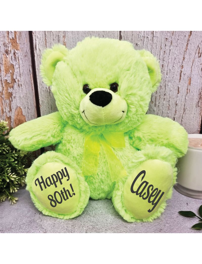 Personalised 80th Teddy Bear Lime Plush 30cm