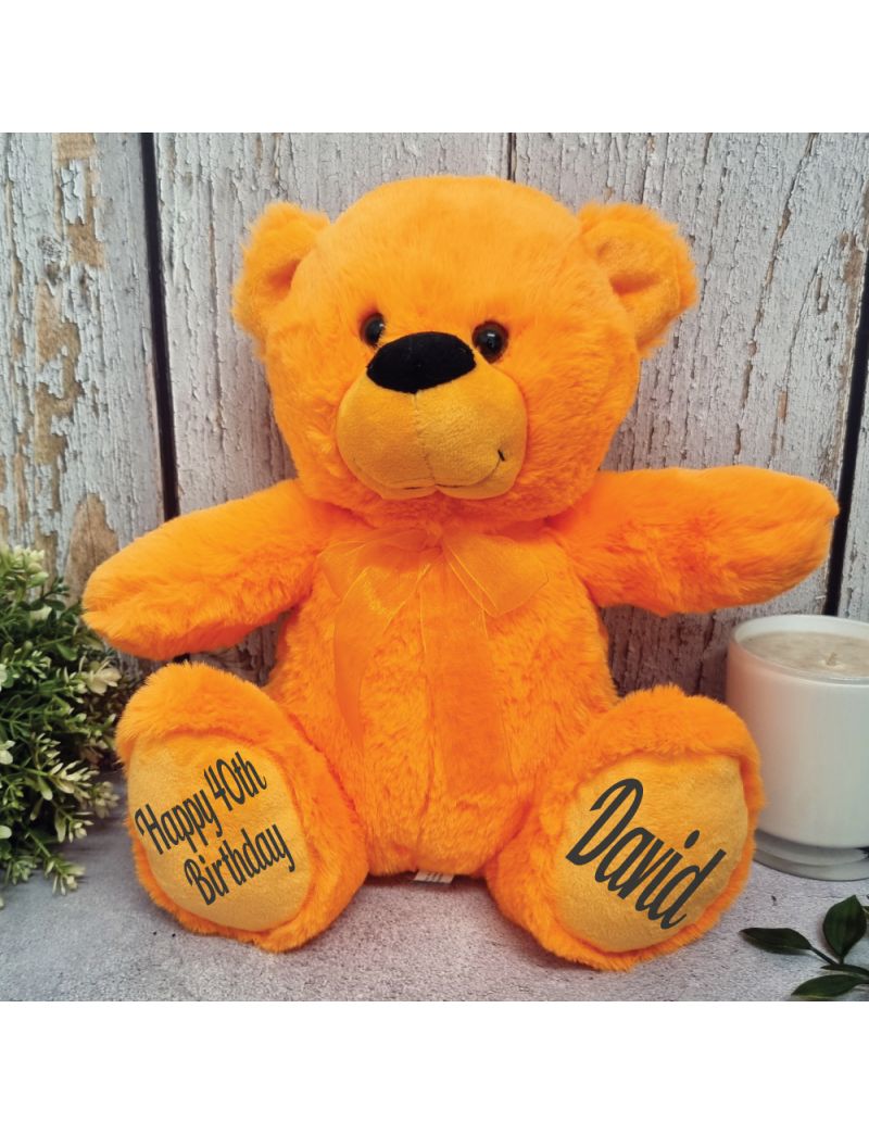 Personalised 40th Teddy Bear Orange Plush 30cm