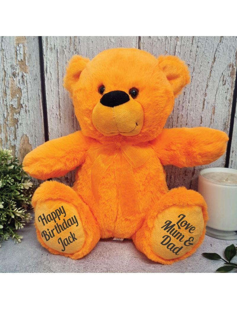 Personalised Birthday Bear Orange Plush 30cm