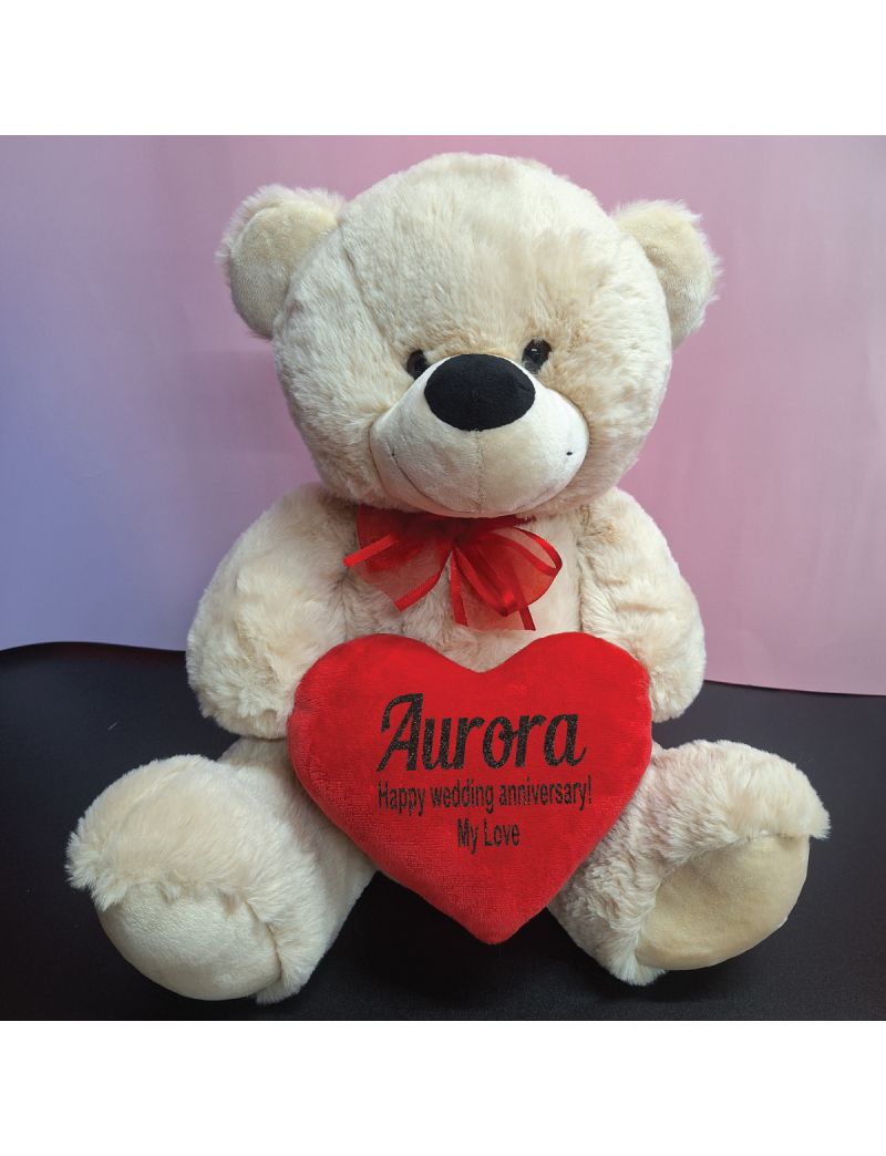 Anniversary Bear With Red Heart Cream 40cm