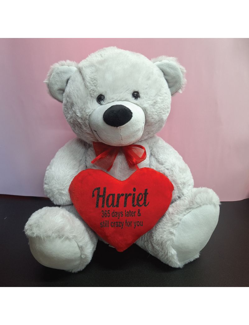 Anniversary Bear With Red Heart Grey 40cm
