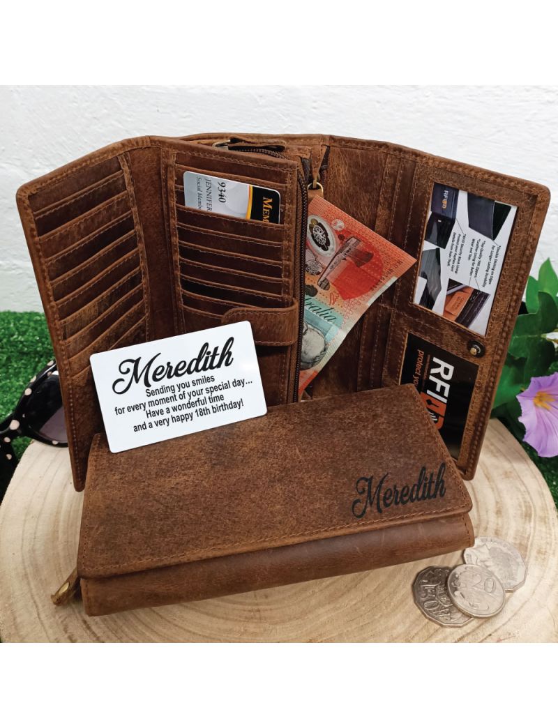 Personalised Brown Leather Purse RFID - 18th