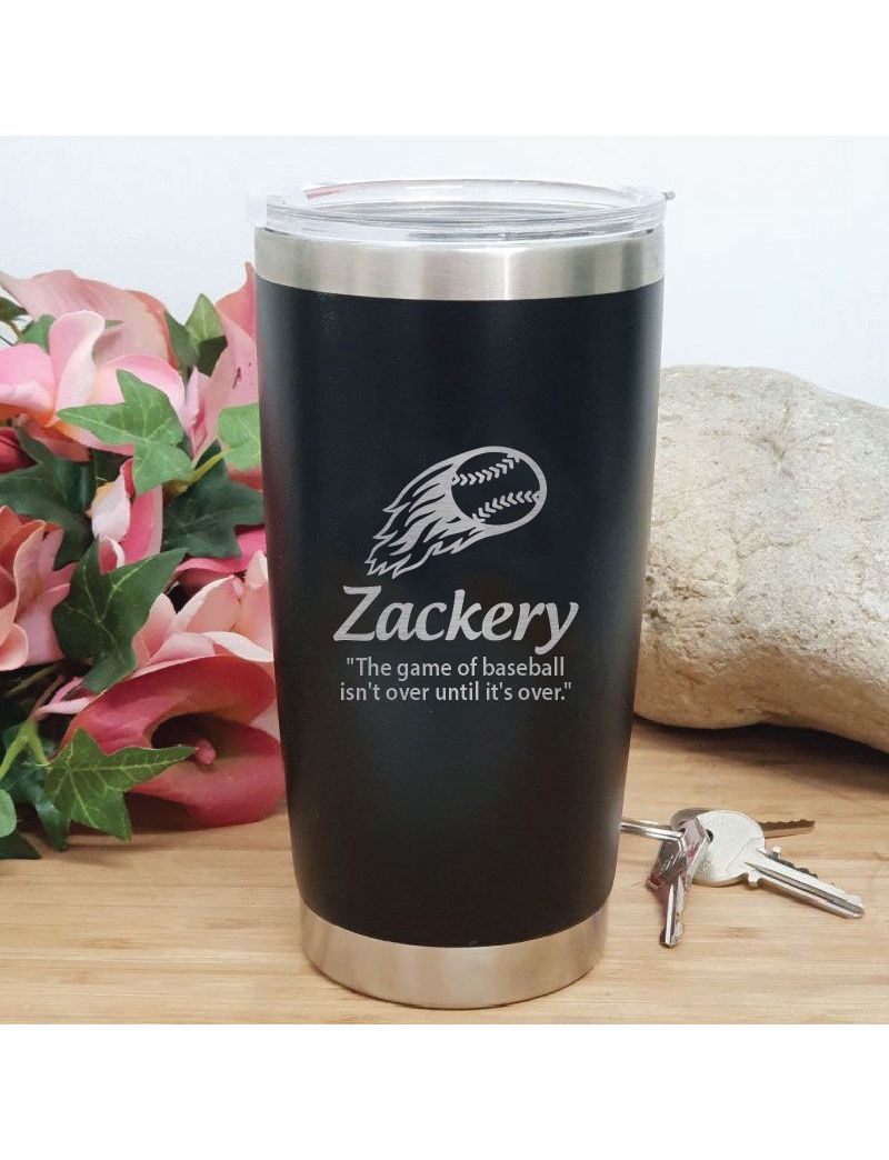 Baseball Coach Engraved Insulated Travel Mug 600ml Black