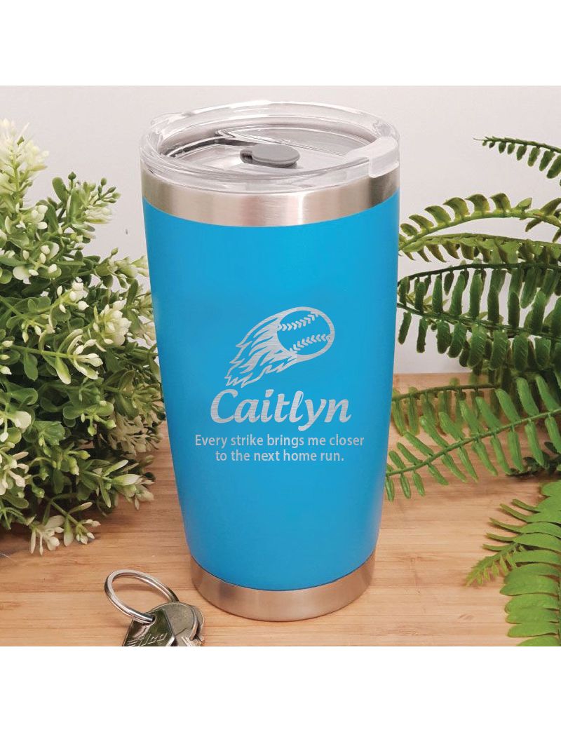 Baseball Coach Engraved Insulated Travel Mug 600ml Light Blue