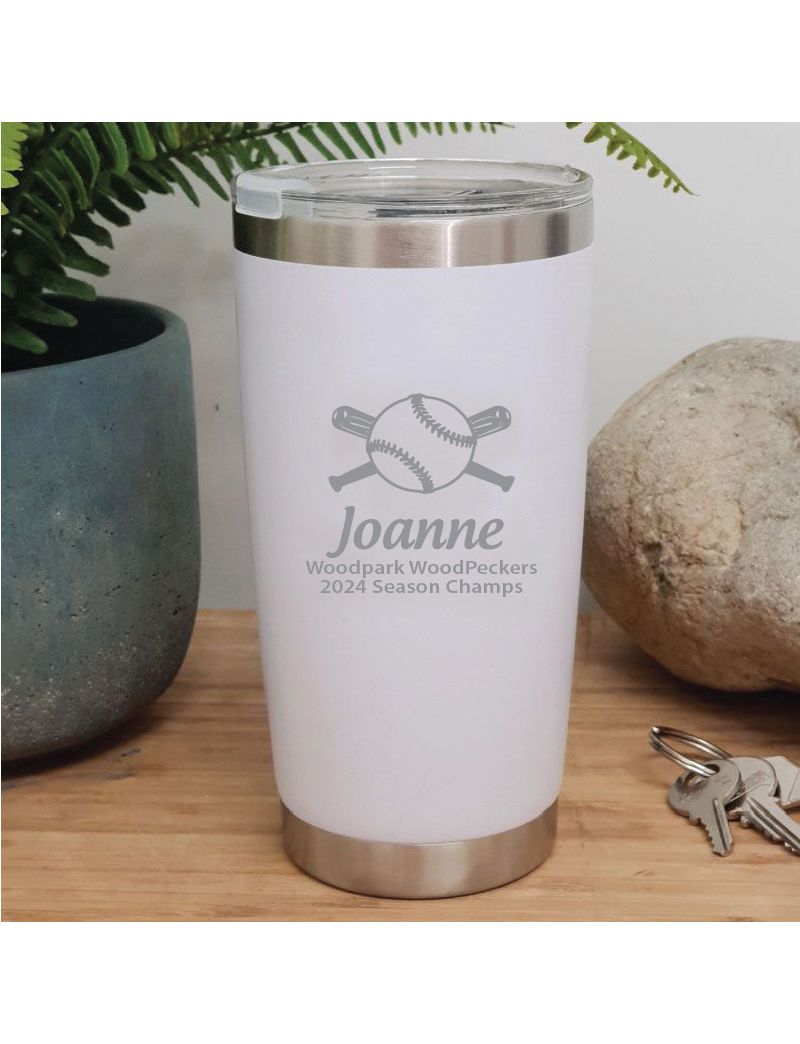 Baseball Coach Engraved Insulated Travel Mug 600ml White