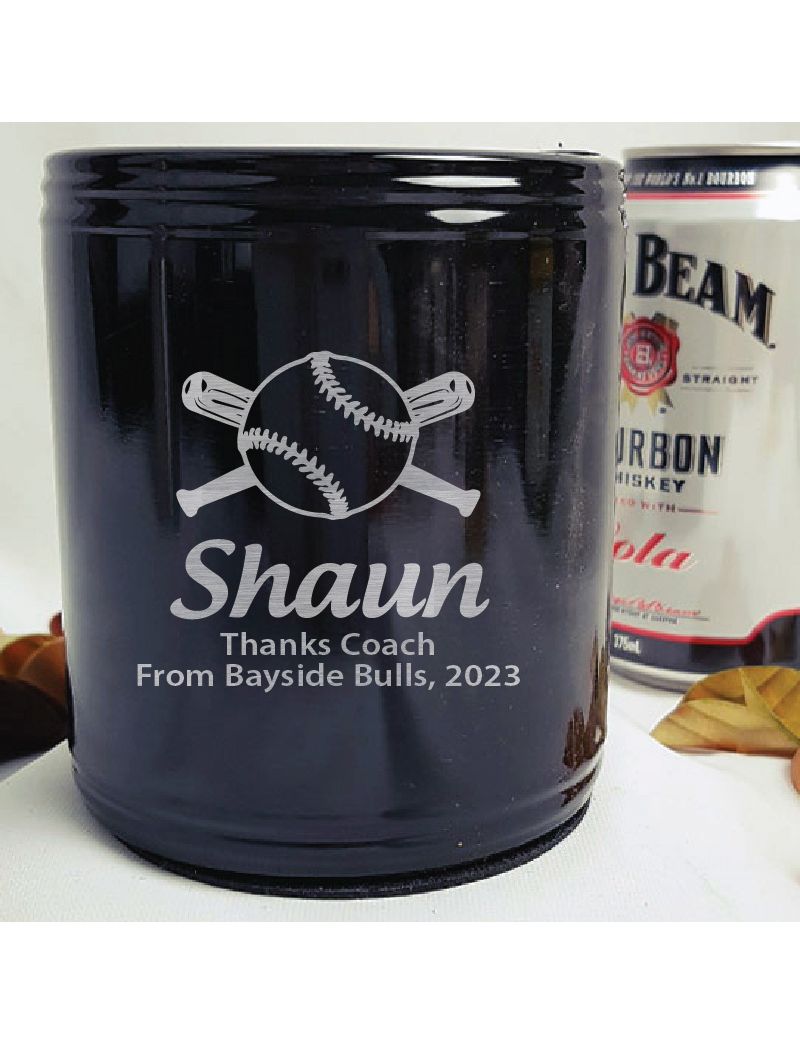 Soccer Coach Engraved Black Stubby Can Cooler Personalised Messag