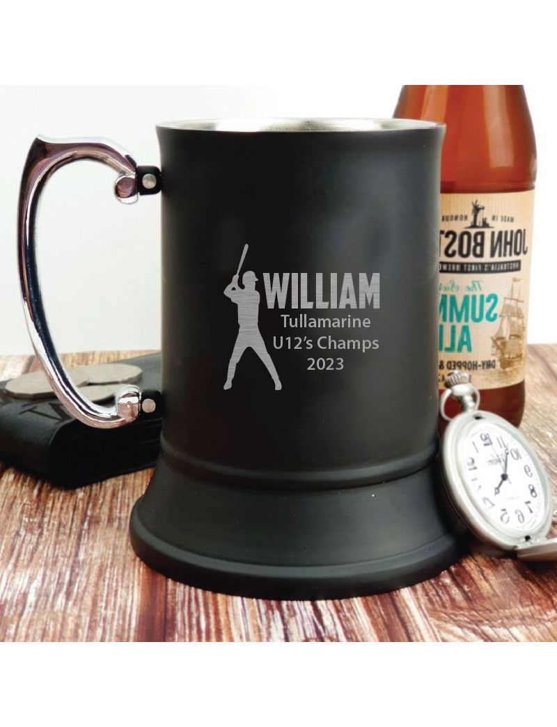 Baseball Coach Engraved Personalised Black Beer Stein Mug