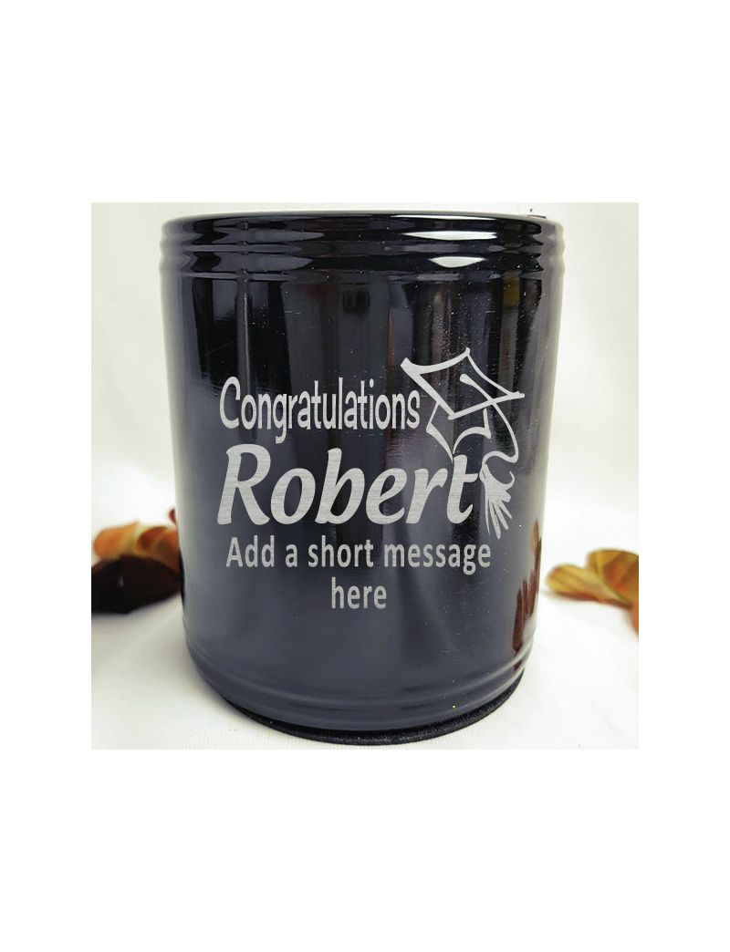 Graduation Engraved Black Can Cooler Personalised