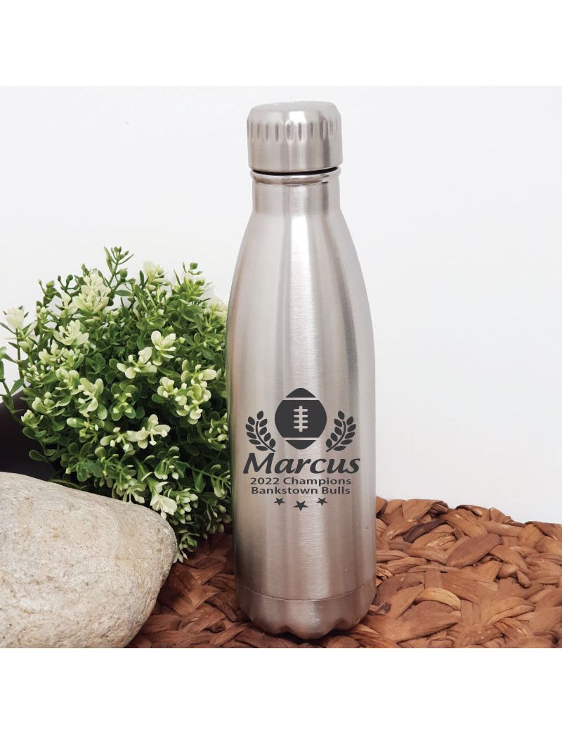 Football Coach Engraved Stainless Steel Drink Bottle - Silver