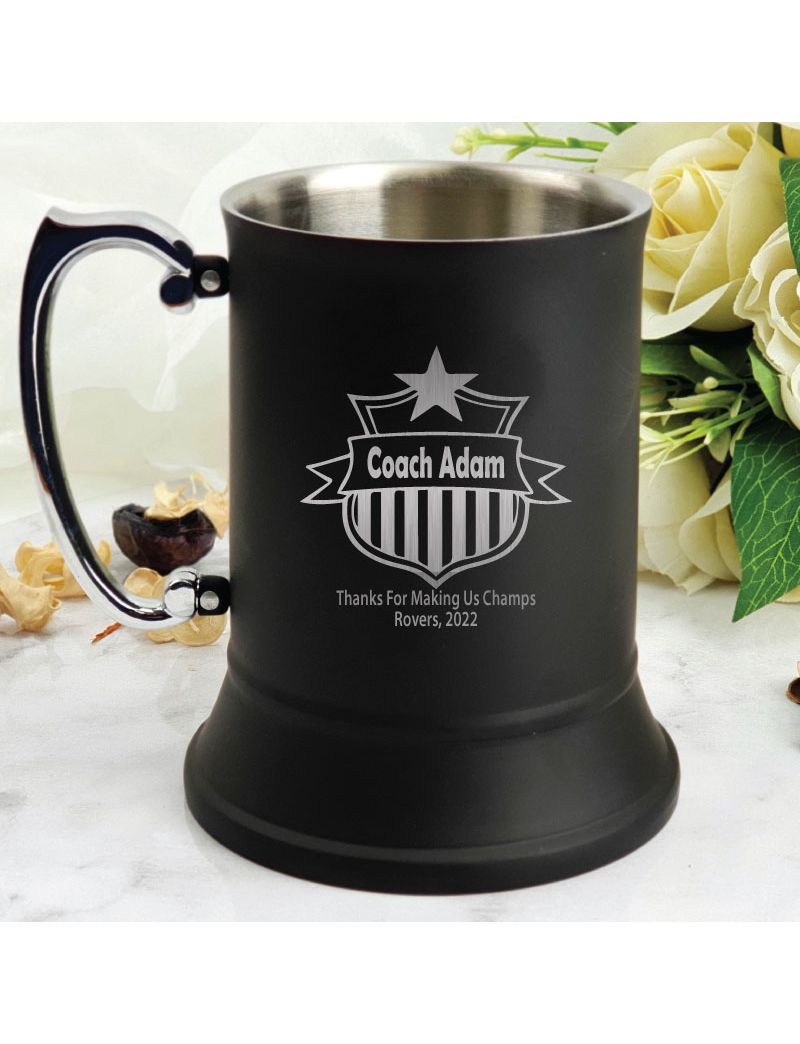 Coach Engraved Personalised Black Beer Stein Mug