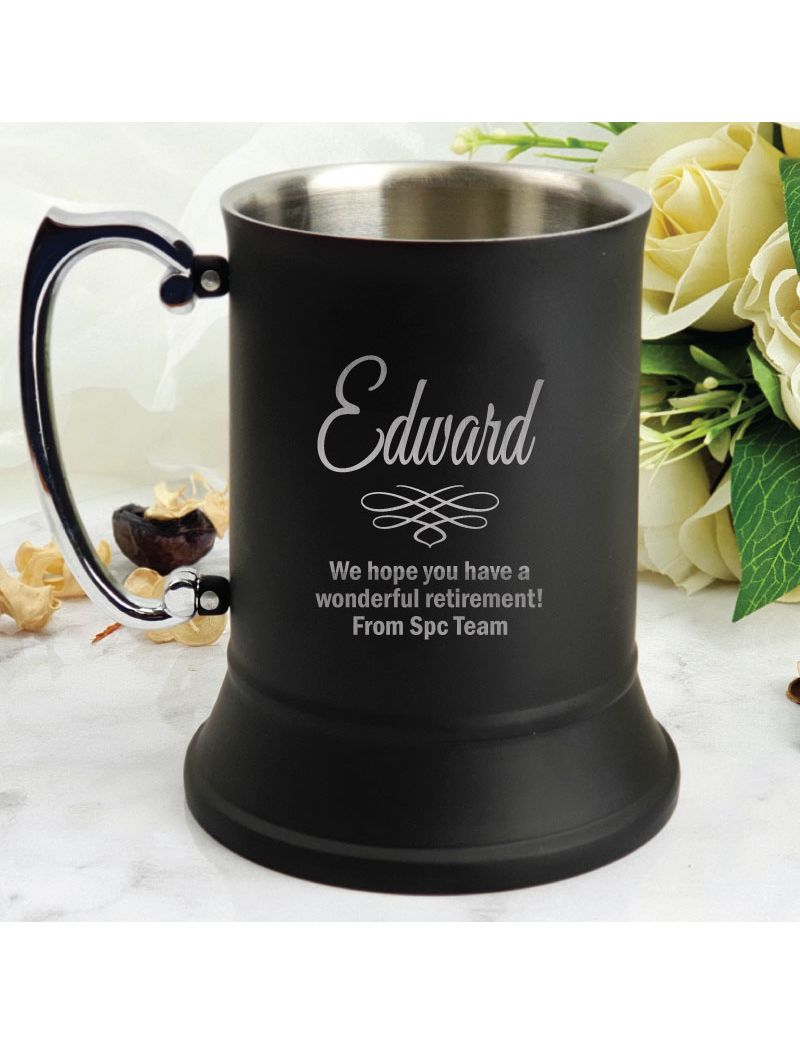 Retirement Engraved Personalised Black Beer Stein Mug
