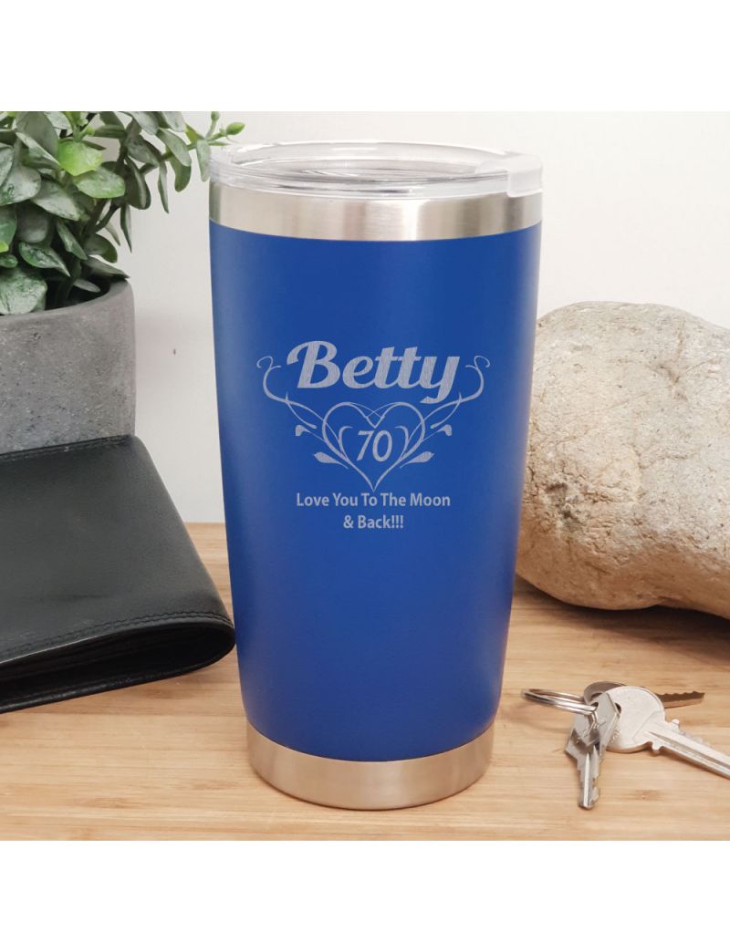 70th Insulated Travel Mug 600ml Dark Blue (F)
