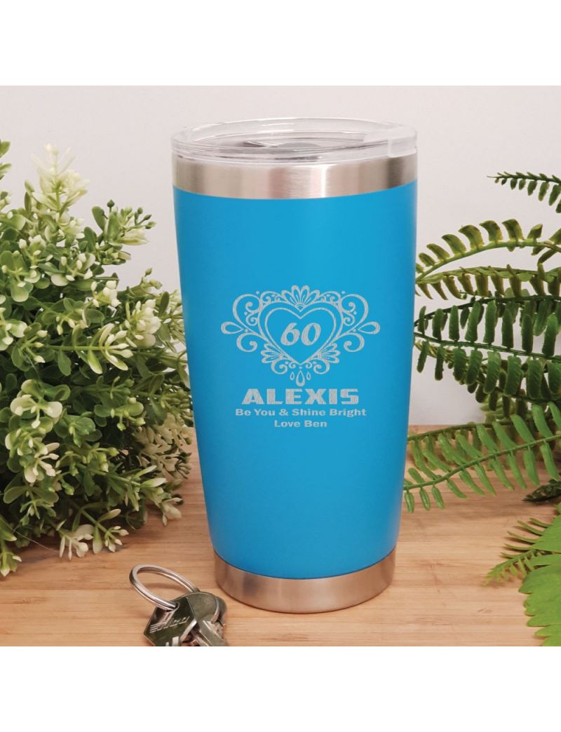 60th Insulated Travel Mug 600ml Light Blue (F)