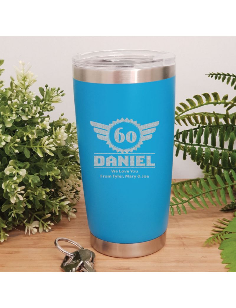 60th Insulated Travel Mug 600ml Light Blue (M)