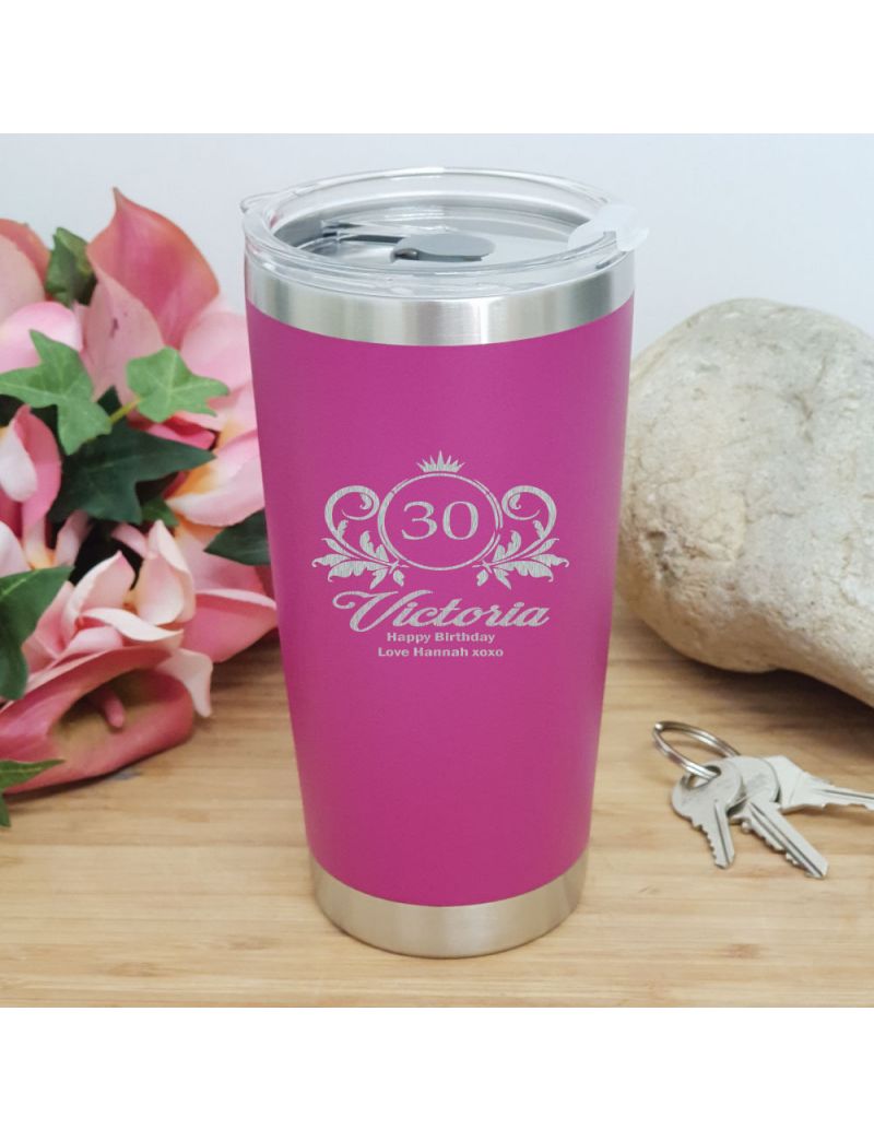 30th Insulated Travel Mug 600ml Pink
