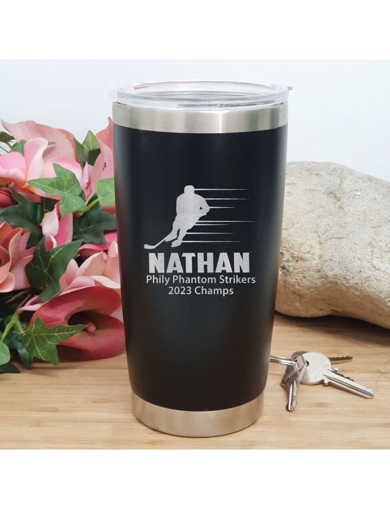 Hockey Coach Engraved Insulated Travel Mug 600ml Black