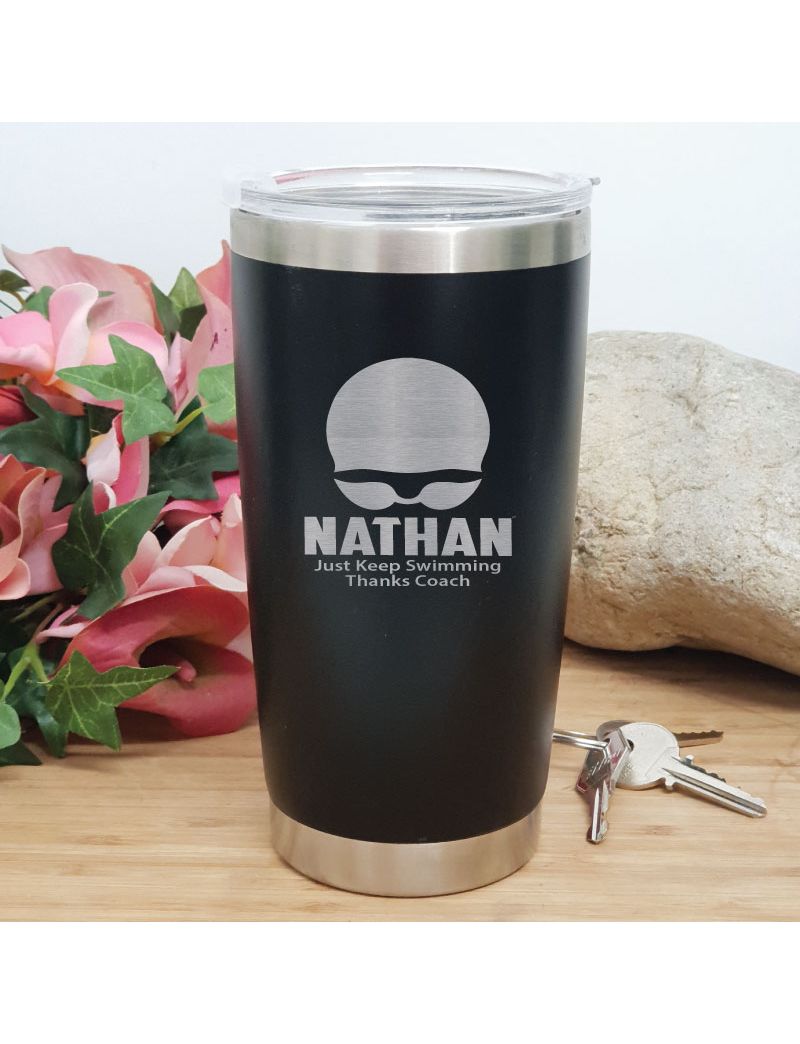 Swim Coach Engraved Insulated Travel Mug 600ml Black